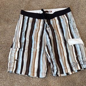 Stylish Men's Striped Board Shorts - Black, Brown, White